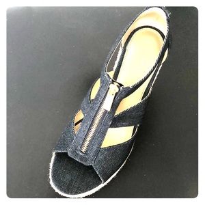 Michael Kors blue Jean wedges.